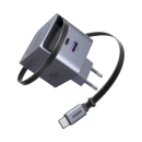 Kućni punjač UGREEN, 45W, USB C, USB A, s uvlačnim kabelom, sivi