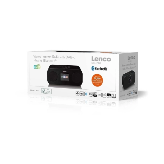 Radio primjenik LENCO DIR-121BK, FM, DAB/DAB+, WiFi, Bluetooth 5.3, 3.5mm, LCD zaslon, crni Radio primjenik LENCO DIR-121BK, FM, DAB/DAB+, WiFi, Bluetooth 5.3, 3.5mm, LCD zaslon, crni