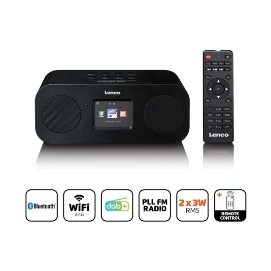 Radio primjenik LENCO DIR-121BK, FM, DAB/DAB+, WiFi, Bluetooth 5.3, 3.5mm, LCD zaslon, crni Radio primjenik LENCO DIR-121BK, FM, DAB/DAB+, WiFi, Bluetooth 5.3, 3.5mm, LCD zaslon, crni