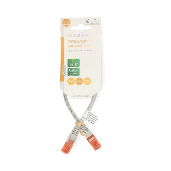 Kabel NEDIS CCGL85230GY025, Patch, CAT 6, U/UTP, 0.25m, sivi, label Kabel NEDIS CCGL85230GY025, Patch, CAT 6, U/UTP, 0.25m, sivi, label
