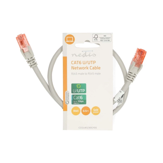 Kabel NEDIS CCGL85230GY05, Patch, CAT 6, U/UTP, 0.5m, sivi, label Kabel NEDIS CCGL85230GY05, Patch, CAT 6, U/UTP, 0.5m, sivi, label