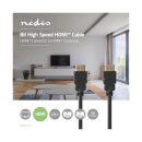 Kabel NEDIS CVGL35000BK20, HDMI (M) na HDMI (M), 8K@60Hz, Gold plated, 2m, crni, label