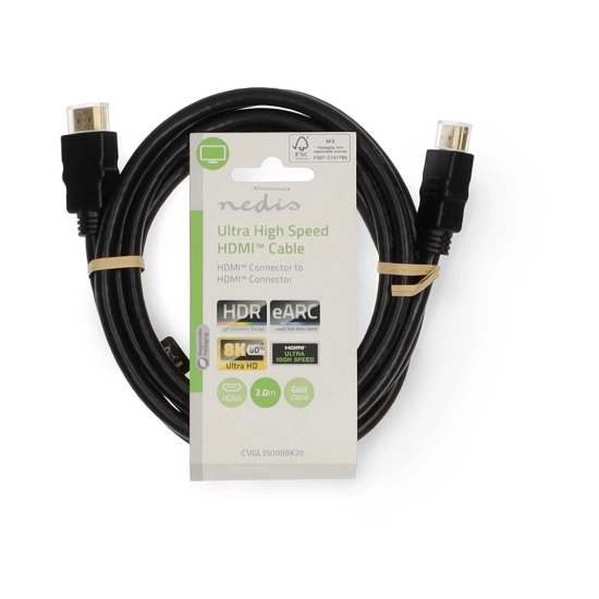 Kabel NEDIS CVGL35000BK20, HDMI (M) na HDMI (M), 8K@60Hz, Gold plated, 2m, crni, label Kabel NEDIS CVGL35000BK20, HDMI (M) na HDMI (M), 8K@60Hz, Gold plated, 2m, crni, label
