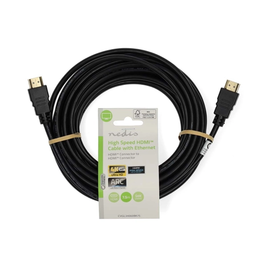 Kabel NEDIS CVGL34060BK75, HDMI (M) na HDMI (M), 4K@60Hz, ethernet, ARC, Gold plated, 7.5m, crni, label Kabel NEDIS CVGL34060BK75, HDMI (M) na HDMI (M), 4K@60Hz, ethernet, ARC, Gold plated, 7.5m, crni, label