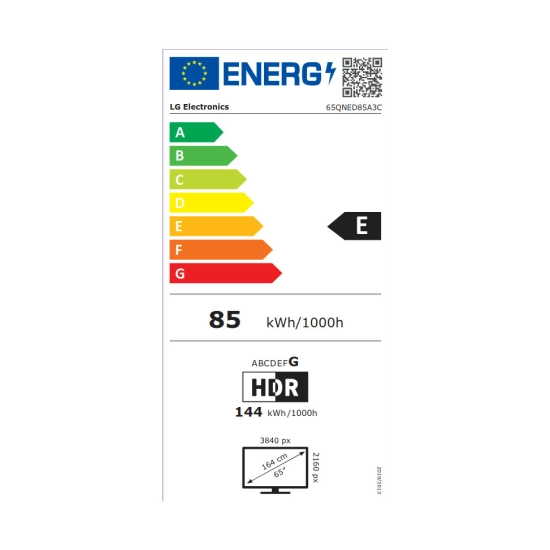 Televizor QNED 65incha LG 65QNED85A3C.AEU, WebOS, 4K UHD, DVB-T2/C/S2, HDMI, WiFi, Bluetooth, USB A, Energetska oznaka E