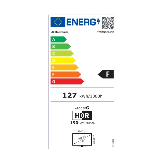 Televizor NanoCell 75incha LG 75NANO80A3B.AEU, WebOS, 4K UHD, DVB-T2/C/S2, HDMI, WiFi, Bluetooth, USB A, Energetska oznaka F