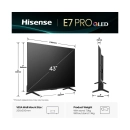 Televizor QLED 43incha HISENSE 43E7Q PRO, VIDAA OS, 4K UHD, DVB-T2/C/S2, HDMI, WiFi, Bluetooth, RJ45, USB A, Energetska oznaka F