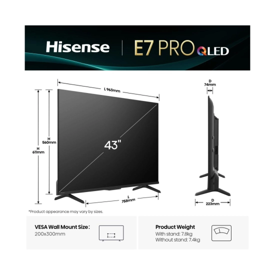 Televizor QLED 43incha HISENSE 43E7Q PRO, VIDAA OS, 4K UHD, DVB-T2/C/S2, HDMI, WiFi, Bluetooth, RJ45, USB A, Energetska oznaka F Televizor QLED 43incha HISENSE 43E7Q PRO, VIDAA OS, 4K UHD, DVB-T2/C/S2, HDMI, WiFi, Bluetooth, RJ45, USB A, Energetska oznaka F