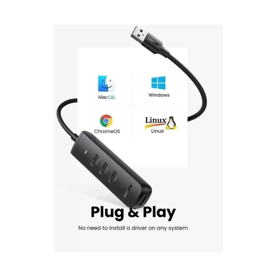 OŠTEĆENA AMBALAŽA - USB HUB UGREEN, USB A 3.0, 4-portni, crni, 0.25m OŠTEĆENA AMBALAŽA - USB HUB UGREEN, USB A 3.0, 4-portni, crni, 0.25m