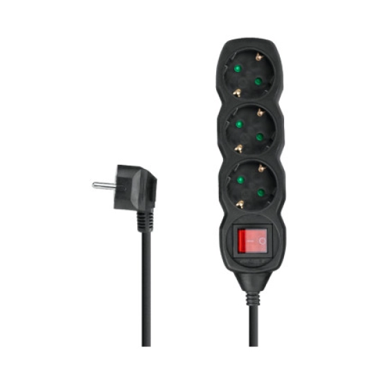 Kabel produžni DPM SPP16, 3-mjesta s prekidačem, 3m, kabel 3x1.5mm2, crni