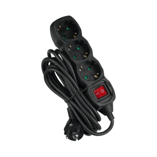 Kabel produžni DPM SPP17, 3-mjesta s prekidačem, 5m, kabel 3x1.5mm2, crni