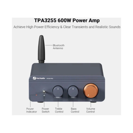 Pojačalo FOSI AUDIO BT20A PRO, 300W, 48V, Bluetooth 5.0, plavo