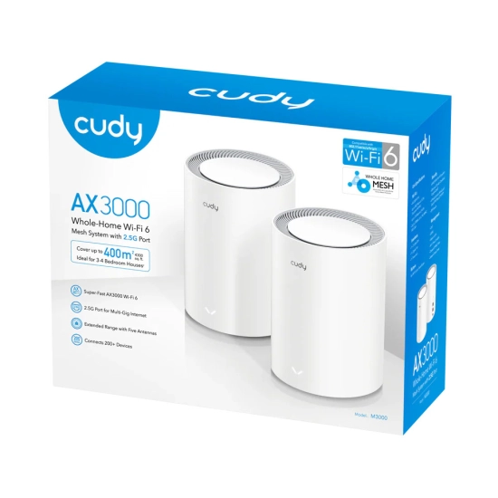 Access Point CUDY M3000 2.0, AX3000, WiFi 6, RJ45, 2 komada, bijeli