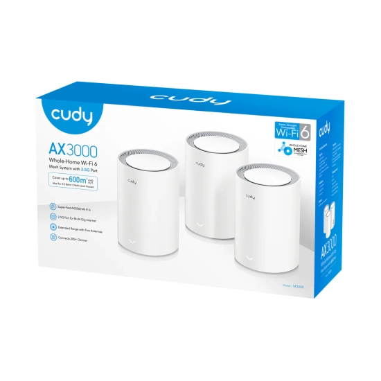 Access Point CUDY M3000 2.0, AX3000, WiFi 6, RJ45, 3 komada, bijeli