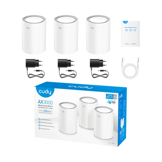 Access Point CUDY M3000 2.0, AX3000, WiFi 6, RJ45, 3 komada, bijeli