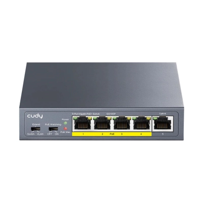 Switch CUDY GS105P 1.0, 5-portni, RJ45, 4x Poe+, sivi   - Pojačivači WiFi mreža
