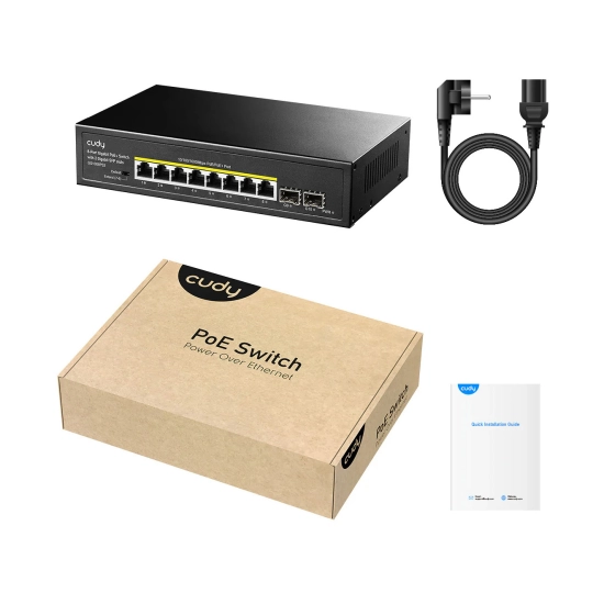 Switch CUDY GS1008PS2 1.0, 8-portni, RJ45, 8x Poe+, sivi