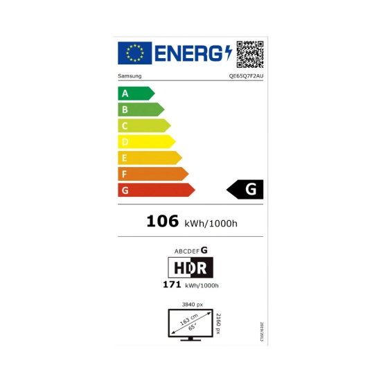 Televizor QLED 65incha SAMSUNG QE65Q7F2AUXXH, Tizen OS, 4K UHD, DVB-T2/C/S2, HDMI, WiFi, Bluetooth, USB A, Energetska oznaka G