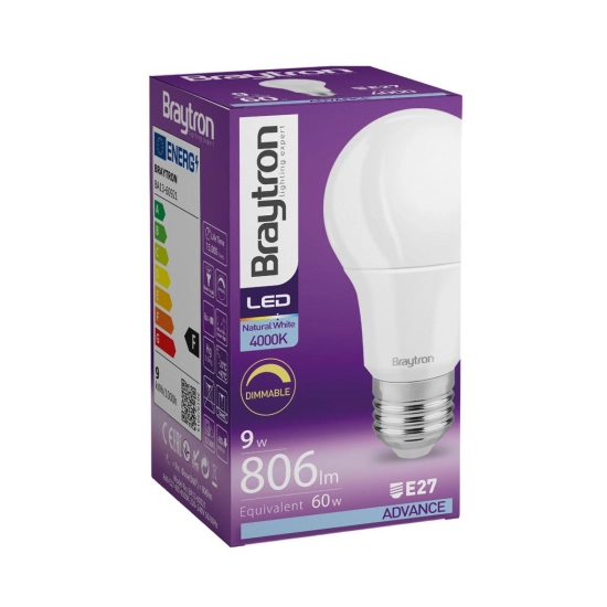Žarulja LED BRAYTRON BA13-60921, 9W 4000K 806lm E27 A60 IP20 dimabilna