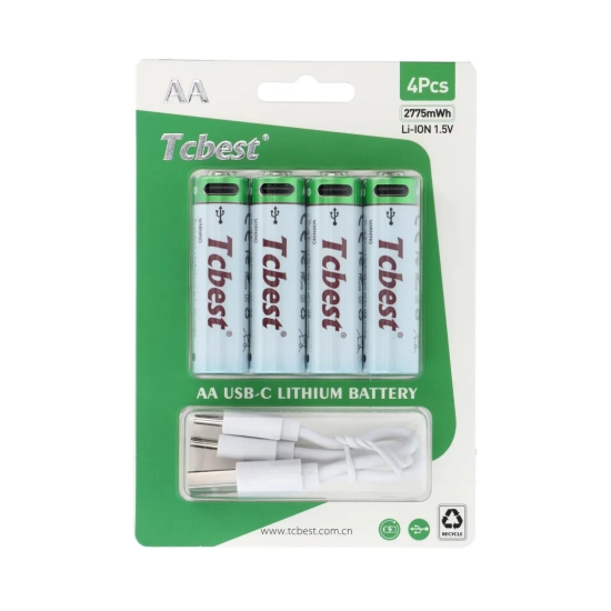 Baterija punjiva LI-ION USB C TCBEST, 1850mAh, R6 AA, USB C, 4 komada