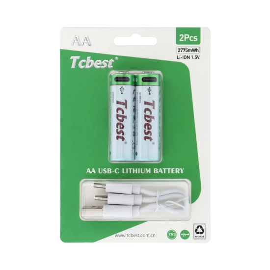 Baterija punjiva LI-ION USB C TCBEST, 1850mAh, R6 AA, USB C, 2 komada