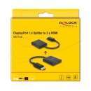 Adapter DELOCK, DisplayPort 1.4 (M) na 2x HDMI (Ž), 0.2m, crni