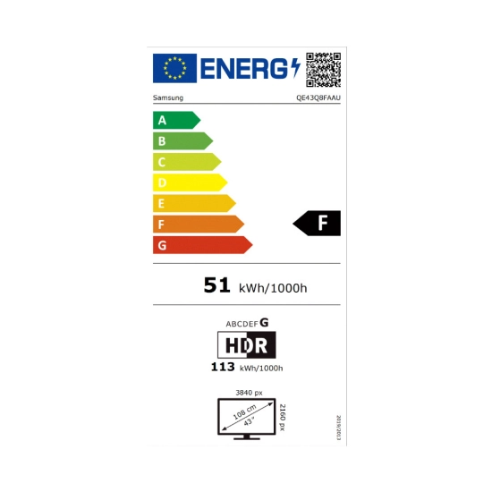 Televizor QLED 43incha SAMSUNG QE43Q8FAAUXXH, Tizen OS, 4K UHD, DVB-T2/C/S2, HDMI, WiFi, Bluetooth, USB A, Energetska oznaka F