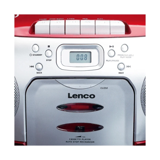Radio prijemnik LENCO SCD-420RD, FM, CD Player, kasetofon, 3.5mm, LCD zaslon, srebrno crveni Radio prijemnik LENCO SCD-420RD, FM, CD Player, kasetofon, 3.5mm, LCD zaslon, srebrno crveni