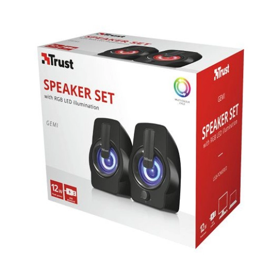 Zvučnici TRUST Gemi 22948, 2.0, 12W, 3.5mm, RGB, crni