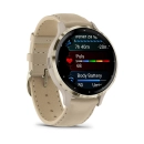 Pametni sportski sat GARMIN Venu 3S, 010-02785-55, 18mm, zlatni okvir sa svijetlosivim kućištem i kožnim remenom