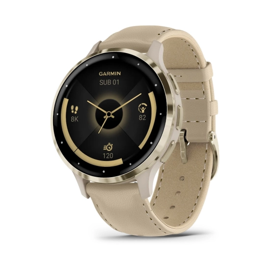 Pametni sportski sat GARMIN Venu 3S, 010-02785-55, 18mm, zlatni okvir sa svijetlosivim kućištem i kožnim remenom Pametni sportski sat GARMIN Venu 3S, 010-02785-55, 18mm, zlatni okvir sa svijetlosivim kućištem i kožnim remenom