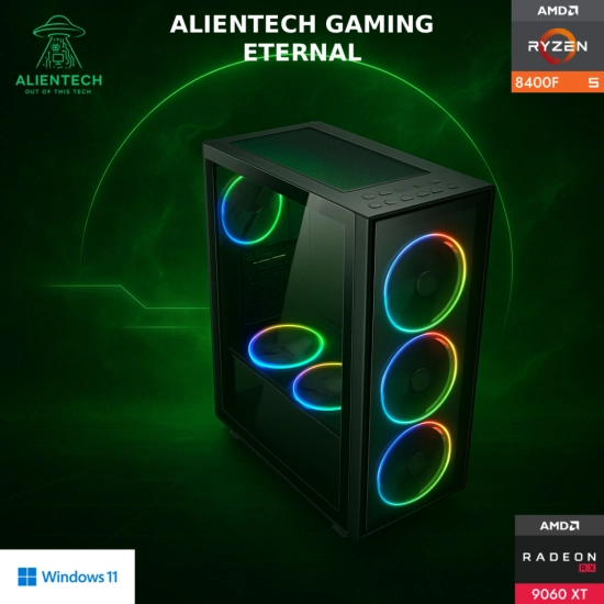 Računalo gaming ALIENTECH Eternal, Ryzen 5 8400F, 16GB, 1TB SSD, Radeon RX 9060 XT, WiFi, Windows 11P