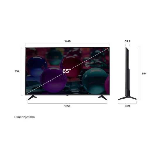Televizor QNED 65incha LG 55, 65UA73003LA.AEUQ, Smart TV, 4K UHD, DVB-T2/C/S2, HDMI, WiFi, Bluetooth, RJ45, USB A, Energetska oznaka F