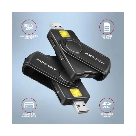 Čitač osobnih iskaznica za e-Građani AXAGON CRE-SMP2A, USB A 2.0, čitač memorijskih kartica SD/SDHC/SDXC