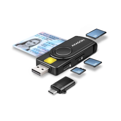 Čitač osobnih iskaznica za e-Građani AXAGON CRE-SMP2A, USB A 2.0, čitač memorijskih kartica SD/SDHC/SDXC