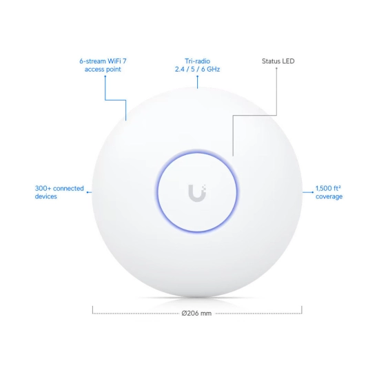 Access Point UBIQUITI U7-PRO, BE6500, WiFi 7, RJ45, 1x PoE, 668/2880Mbps