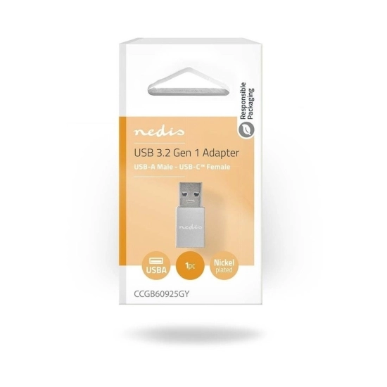Adapter NEDIS CCGB60925GY, USB A 3.2 Gen 1 (M) na USB C (Ž), srebrni, kutija Adapter NEDIS CCGB60925GY, USB A 3.2 Gen 1 (M) na USB C (Ž), srebrni, kutija