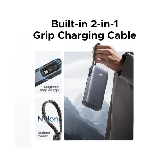 Prijenosno napajanje powerbank UGREEN, 20.000 mAh, 2x USB C, USB A, kabel USB C, 45W, sivo Prijenosno napajanje powerbank UGREEN, 20.000 mAh, 2x USB C, USB A, kabel USB C, 45W, sivo