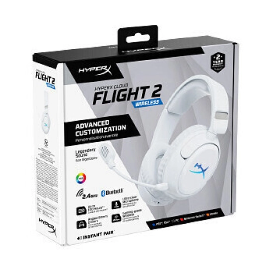 Slušalice HYPERX Gaming Cloud Flight 2, bežične, Bluetooth, USB C, za PS5/PS4/Switch/PC, bijele Slušalice HYPERX Gaming Cloud Flight 2, bežične, Bluetooth, USB C, za PS5/PS4/Switch/PC, bijele