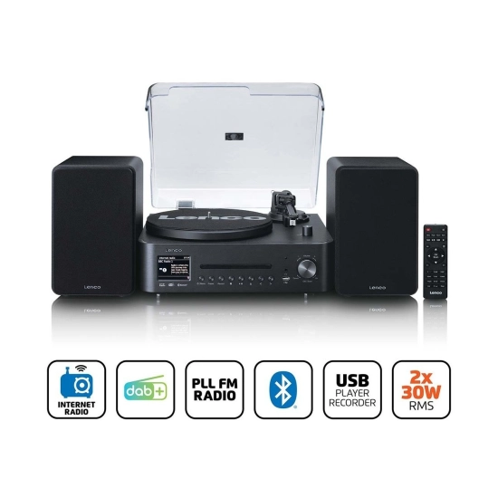 Gramofon LENCO MC-760BK, CD Player, FM, DAB+, Bluetooth 5.3, USB C, 3.5mm, vanjski zvučnici, LCD zaslon, crni
