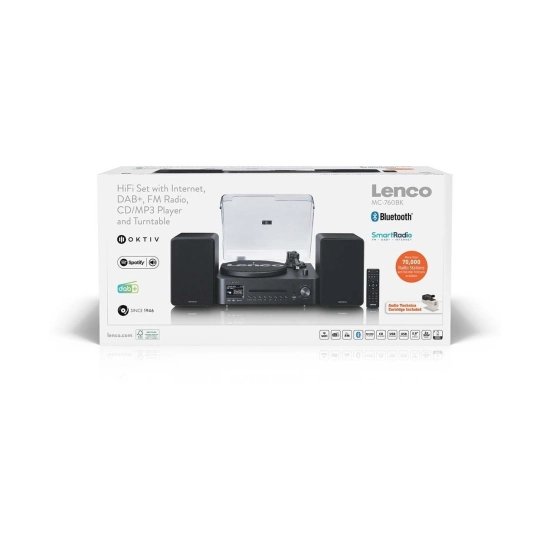 Gramofon LENCO MC-760BK, CD Player, FM, DAB+, Bluetooth 5.3, USB C, 3.5mm, vanjski zvučnici, LCD zaslon, crni