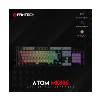 Tipkovnica FANTECH Atom 104 MK886V2, žičana, mehanička, Crveni Switch, siva   - Fantech