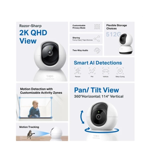 Nadzorna IP kamera TP-LINK Tapo C220, unutarnja, senzor pokreta, noćni vid, 4MP, QHD+, bežična, bijela Nadzorna IP kamera TP-LINK Tapo C220, unutarnja, senzor pokreta, noćni vid, 4MP, QHD+, bežična, bijela