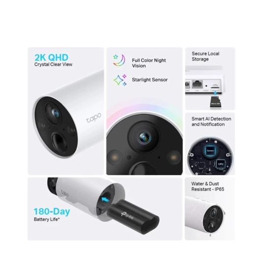 Nadzorna IP kamera TP-LINK Tapo C420WS, vanjska, senzor pokreta, noćni vid, QHD, bežična, IPX5, bijela, 2 komada + Tapo H200 HUB