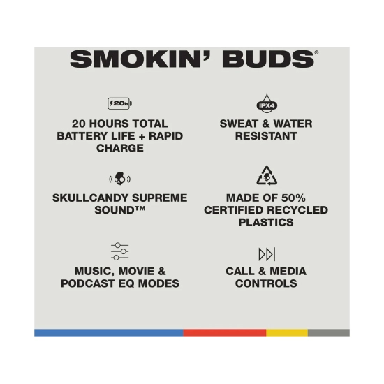 Slušalice SKULLCANDY Smokin Buds, bežične, In-Eear, Bluetooth, USB C, crne