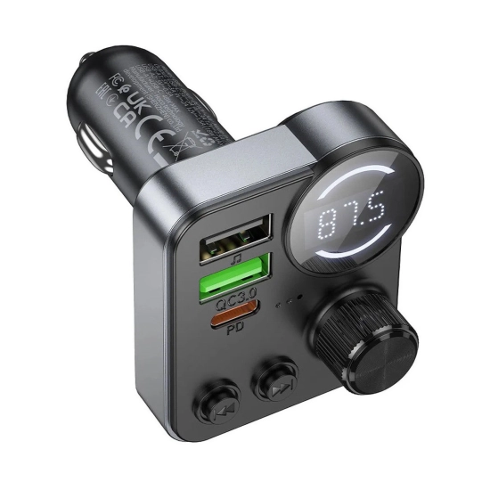 FM transmiter za auto HOCO E62, LCD zaslon, Bluetooth, USB C, 2x USB A, Power Delivery 3.0, Quick Charge 3.0, crni