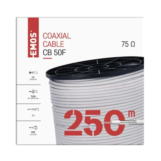 Kabel koaks RG6, CB50F, 75Ohm, 6.3mm, EMOS S5231S, 250 metara Kabel koaks RG6, CB50F, 75Ohm, 6.3mm, EMOS S5231S, 250 metara