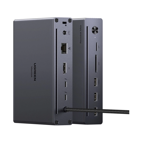 Docking station UGREEN Maxidok 10u1 U712, 2x Thunderbolt 5, 3x USB A, DisplayPort, RJ45, čitač kartica TF/SD, sivi