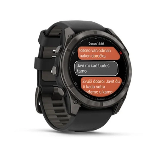 Pametni sportski sat GARMIN fenix 8 PRO, 010-03199-11, 51mm, Sapphire, Titanij tamnosive boje s DLC slojem sa silikonskim remenom crne boje/boje sivog šljunka