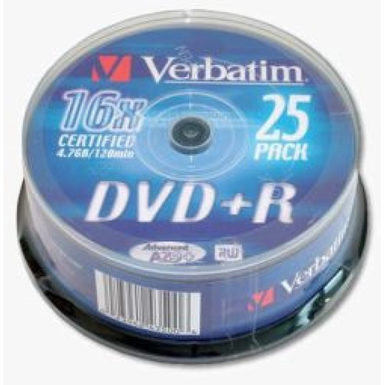 Medij DVD+R VERBATIM 43500, 16x, 120 min, spindle 25 komada